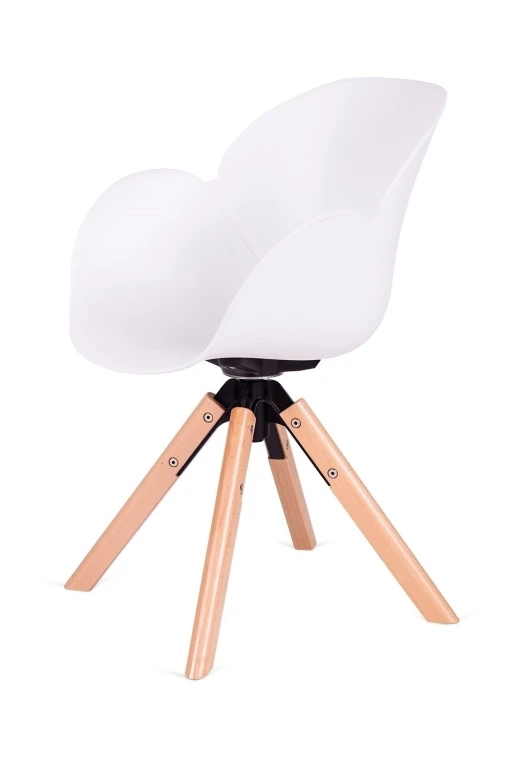 Fotel FLOWER 360 biały - PP/ podstawa drewniana, obrotowa